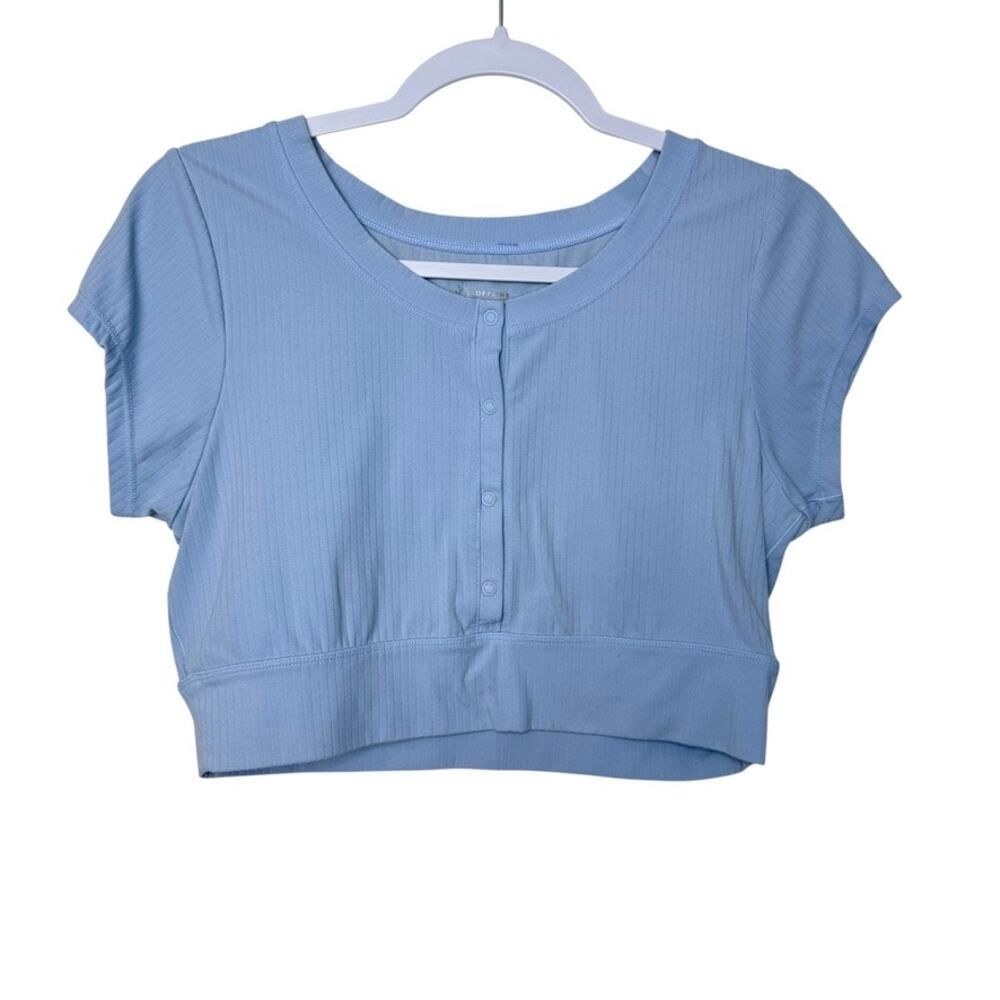 Offline by Aerie Real Me Henley Crop Tee Y2K Casual Light Blue Women M